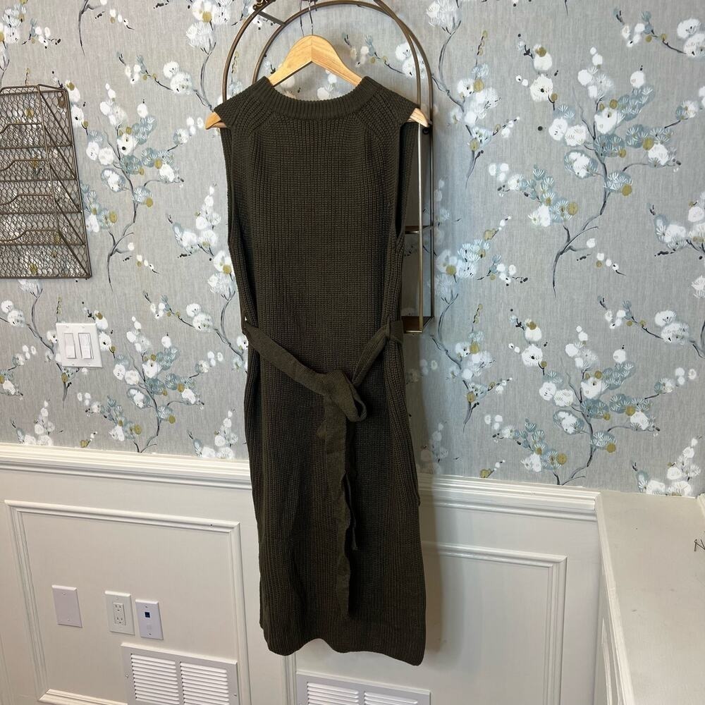 Amazon Womens Sleeveless Knit Belted Midi Sweater Dress Olive Green L NWT - Picture 4 of 8
